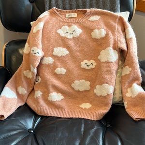 Dusty Pink happy clouds H&M sweater size 8 10 US youth